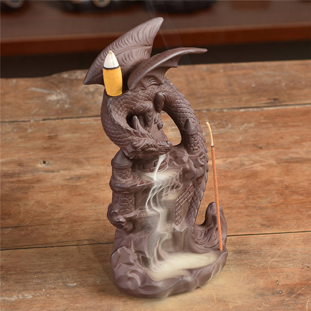 2020 ans NO 2 style nouveau produit statue dragon cascade en céramique dragon reflux brûleur d'encens