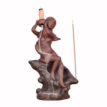 Statue Beauté Assise Sur Conque Femme Déesse En Céramique Brûleur D'encens À Refoulement