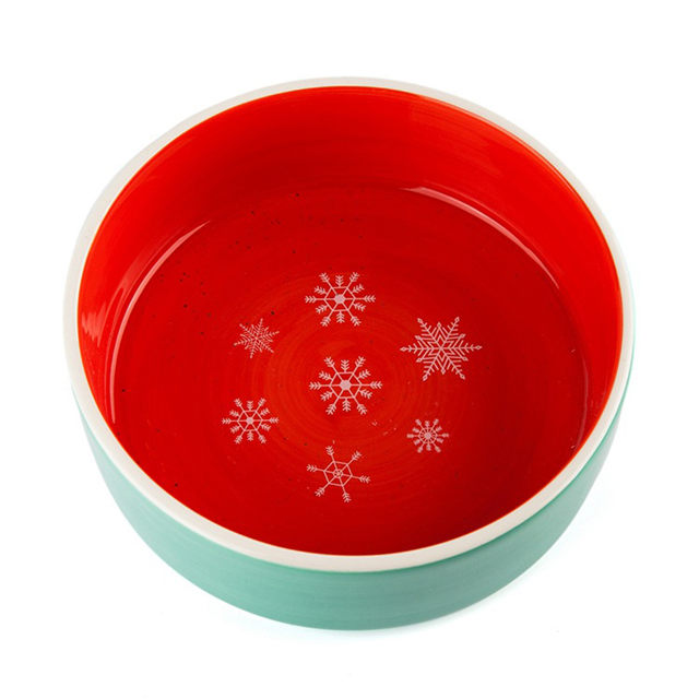 Fond rouge impression blanc neige en céramique bol pour animaux de compagnie bol pour chien petit chat frais bol rond pour animaux de compagnie
