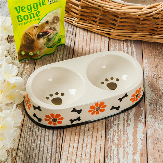 Black Circle Edge Bowl Bottom Printing Dog Footon Circulaire Dog Footon Céramique Double Bowl Integration Dog Bowl Ceramic Pet Feeder
