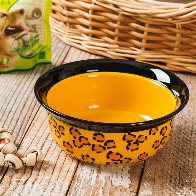 Impression de fond de bol Images d'os Mangeoire pour animaux de compagnie en céramique jaune Bol pour chien en céramique circulaire