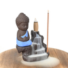 Brûleur d'encens à refoulement en cascade en céramique porte-encens à refoulement en cascade petit bouddha bleu en céramique