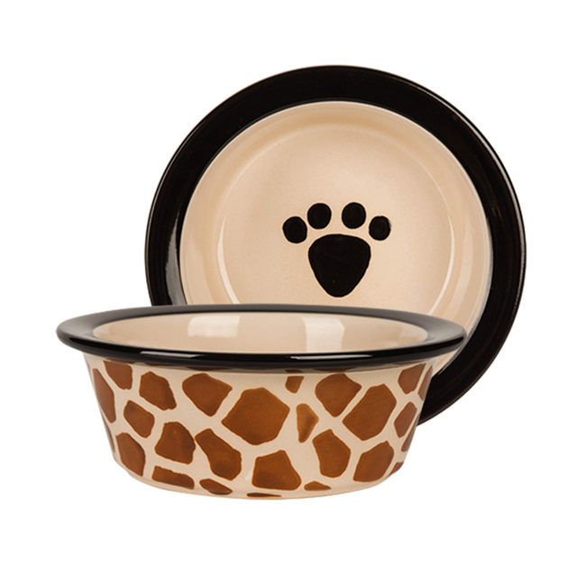 Bowl Bottom Dog Footprints Circular Ceramic Dog Bowl Ceramic Pet Feeder