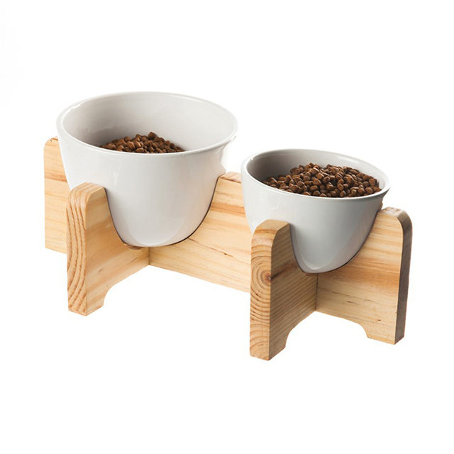 Cadre en bois créatif Pet Bowl Taille Double poignet Pet Bowl Bol en céramique pour chien