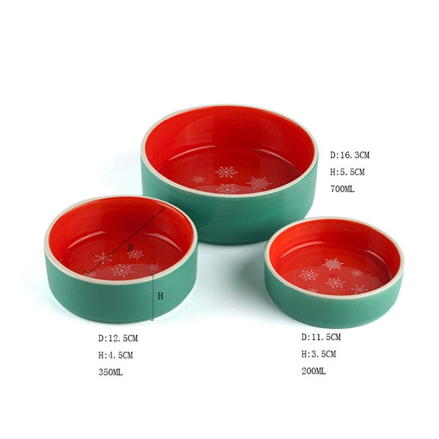 Fond rouge impression blanc neige en céramique bol pour animaux de compagnie bol pour chien petit chat frais bol rond pour animaux de compagnie