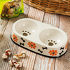 Black Circle Edge Bowl Bottom Printing Dog Footon Circulaire Dog Footon Céramique Double Bowl Integration Dog Bowl Ceramic Pet Feeder