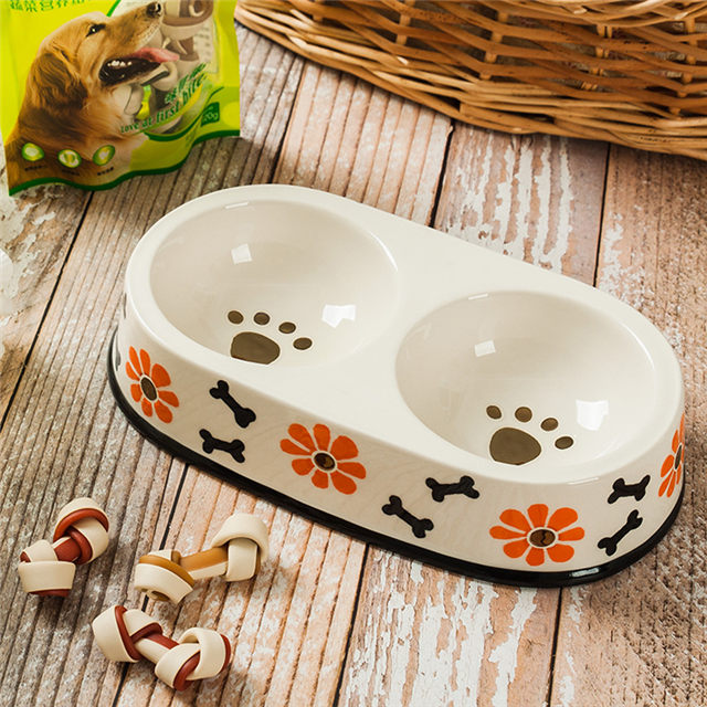 Black Circle Edge Bowl Bottom Printing Dog Footon Circulaire Dog Footon Céramique Double Bowl Integration Dog Bowl Ceramic Pet Feeder