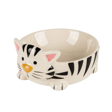 Cercle noir avec la tête et les pieds de chat imprimés en céramique circulaire pour chien nourrisseur en céramique rose bol pour chat