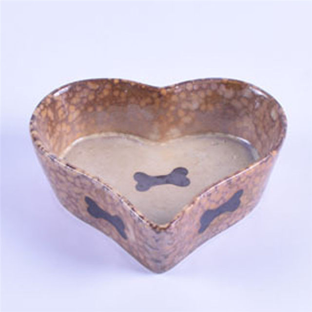 Bol en forme de coeur marron imprimé os image bol en céramique pour chien en céramique