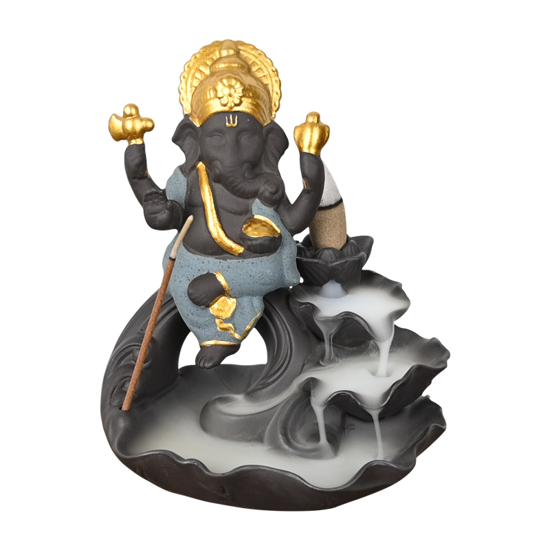 Brûleur d'encens à reflux en céramique verte Ganesha cascade Brûleur d'encens à reflux offre spéciale