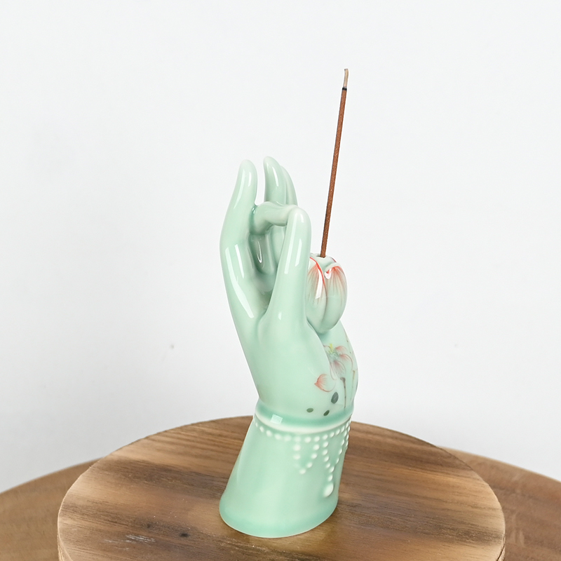 Hauteur de bâton d'encens en céramique peint à la main de conception de style bouddha céladon à la main 