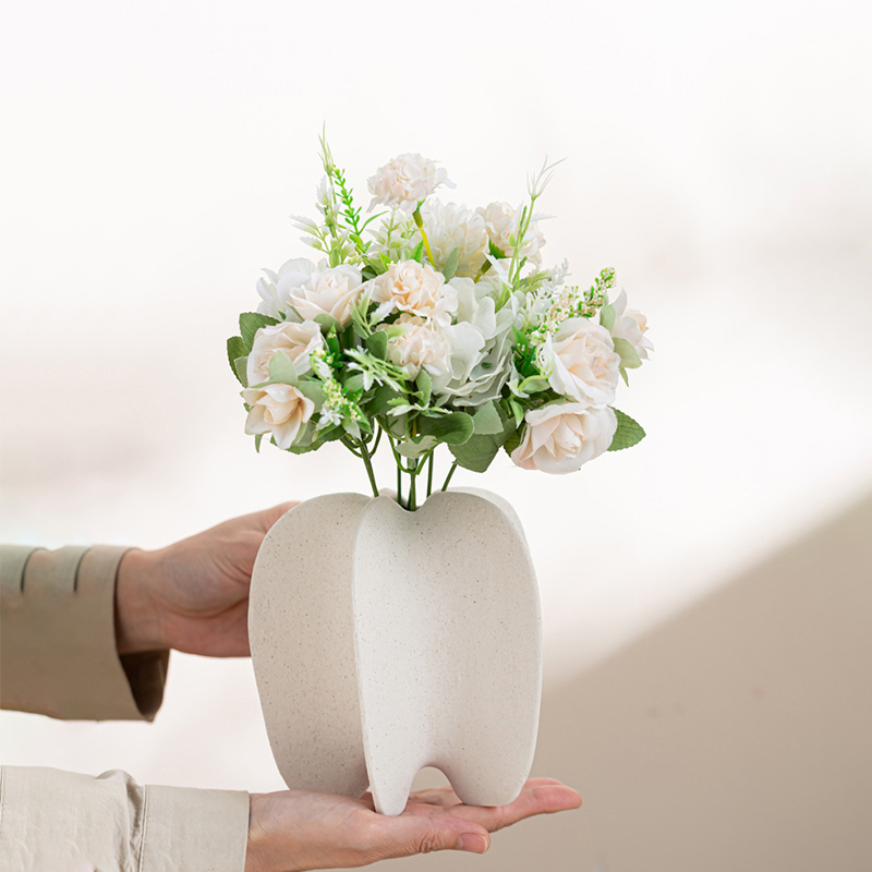 Vase en céramique géométrique moderne, Texture de sable mat, Pot de fleur abstrait pour décoration de maison nordique, vente en gros, artisanat d'art en grès moderniste