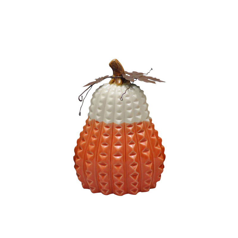 Ensemble de statues de citrouille en céramique texturée peinte à la main, ornement de vacances en porcelaine de récolte d'automne avec fabricant d'accents métalliques