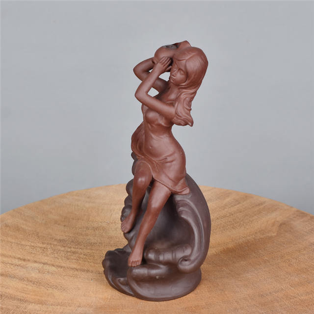 Statue Beauté Assise Sur Conque Femme Déesse En Céramique Brûleur D'encens À Refoulement