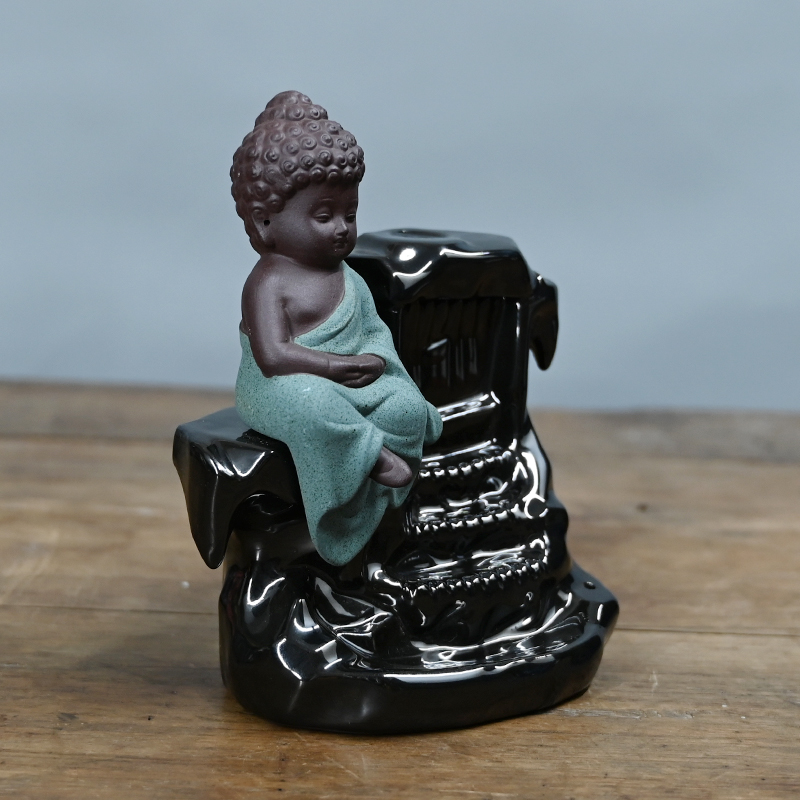 Céramique Vert Little Bouddha Cascade Burneur d'encens Backflow