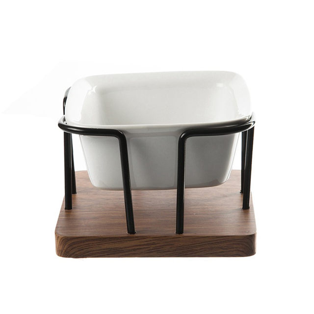 Bol en céramique pour animaux de compagnie Étagère de base en bois