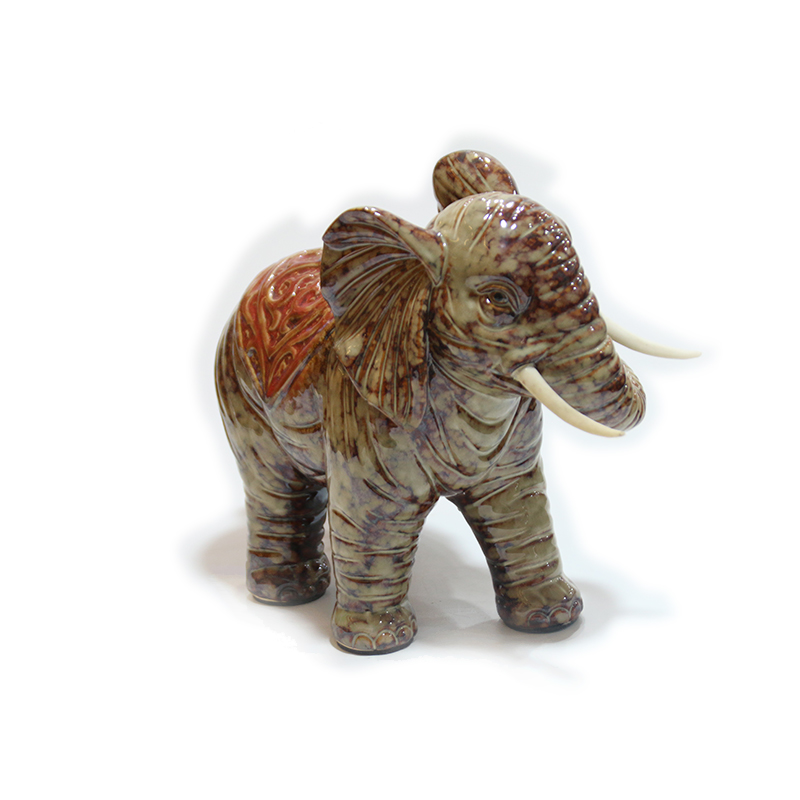 Éléphant en céramique tire bébé éléphant grande statue d'éléphant en céramique ornement animal en céramique