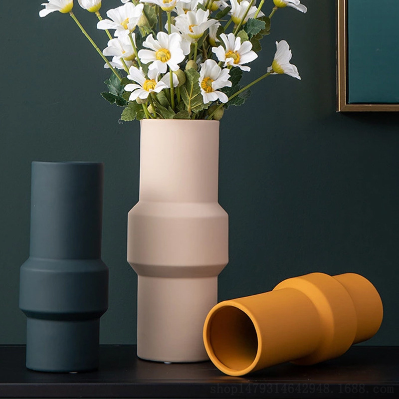 Décoration de bureau en céramique blanche pour le vase à fleurs de décoration intérieure