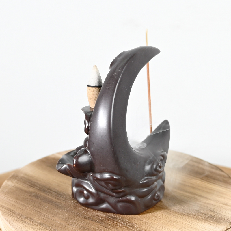 Brown Moon Statue Style Design Cons encens Brûleur d'encens de reflux en céramique