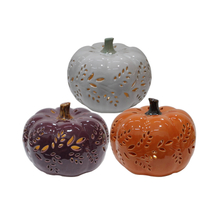 Ensemble de 3 lanternes LED citrouille en céramique, vente en gros, conception de feuilles creuses, récolte d'automne, Thanksgiving Halloween, décoration de maison