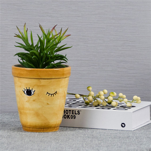 Accueil Balcon Décoration De Table Jardinière Pot Expression Faciale En Céramique Plante Pot De Fleurs
