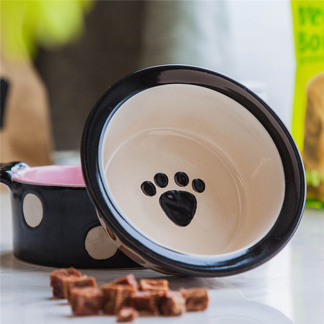 Bowl Bottom Dog Footprints Circular Ceramic Dog Bowl Ceramic Pet Feeder