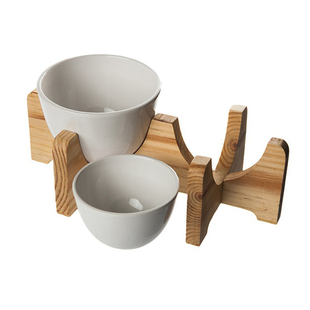 Cadre en bois créatif Pet Bowl Taille Double poignet Pet Bowl Bol en céramique pour chien