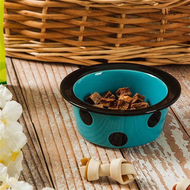 Impression de fond de bol Images d'os Mangeoire pour animaux de compagnie en céramique bleu ciel Bol pour chien en céramique circulaire