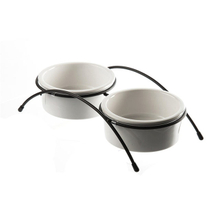 Fournitures pour animaux de compagnie ustensiles de nourriture pour animaux de compagnie cadre en fer pour animaux de compagnie en céramique double bol chat chien bol double bol