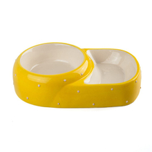 Tigger Max Exclusive Use Double Bowl High and Low Style Yellow Ceramic Pet Feeder Bol en céramique pour chat