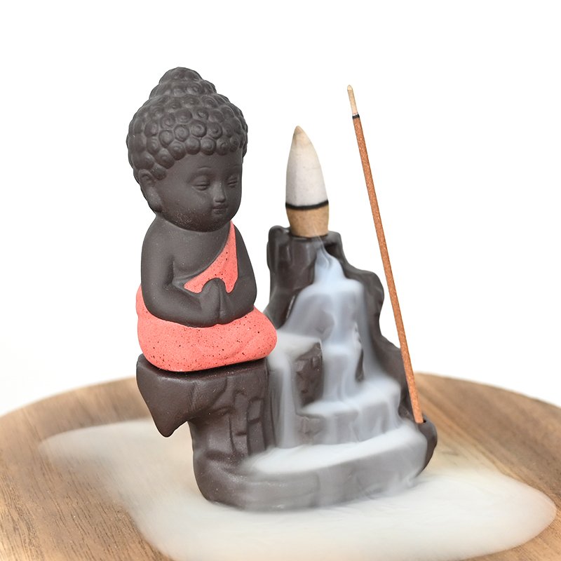 Brûleur d'encens à refoulement cascade en céramique rouge petit bouddha porte-encens à refoulement cascade en céramique