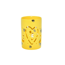Lanternes de bougies en céramique de glaçure jaune de coeur de Noël évidé