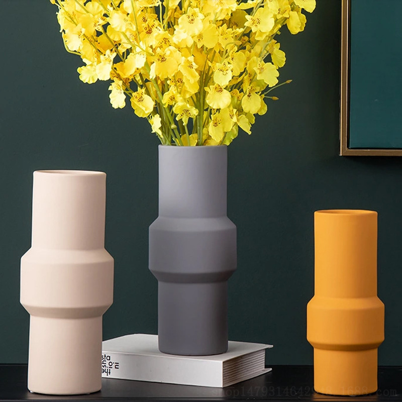 Décoration de bureau en céramique blanche pour le vase à fleurs de décoration intérieure