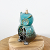 Blue Glaze Owl Style Statue Design Waterfall Encens Cone Controile Connais