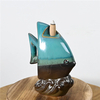  Blue Ceramic Fish Waterfall Flow Flow Burner Burner Ornement Cône d'encens de reflux de cascade