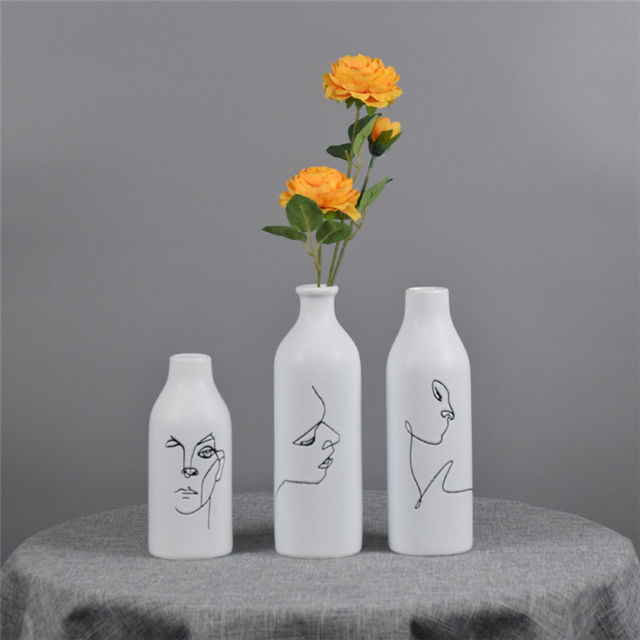 Décoration de la maison travail manuel dessin visages expression image peinte visages abstraits vase en céramique décoratif