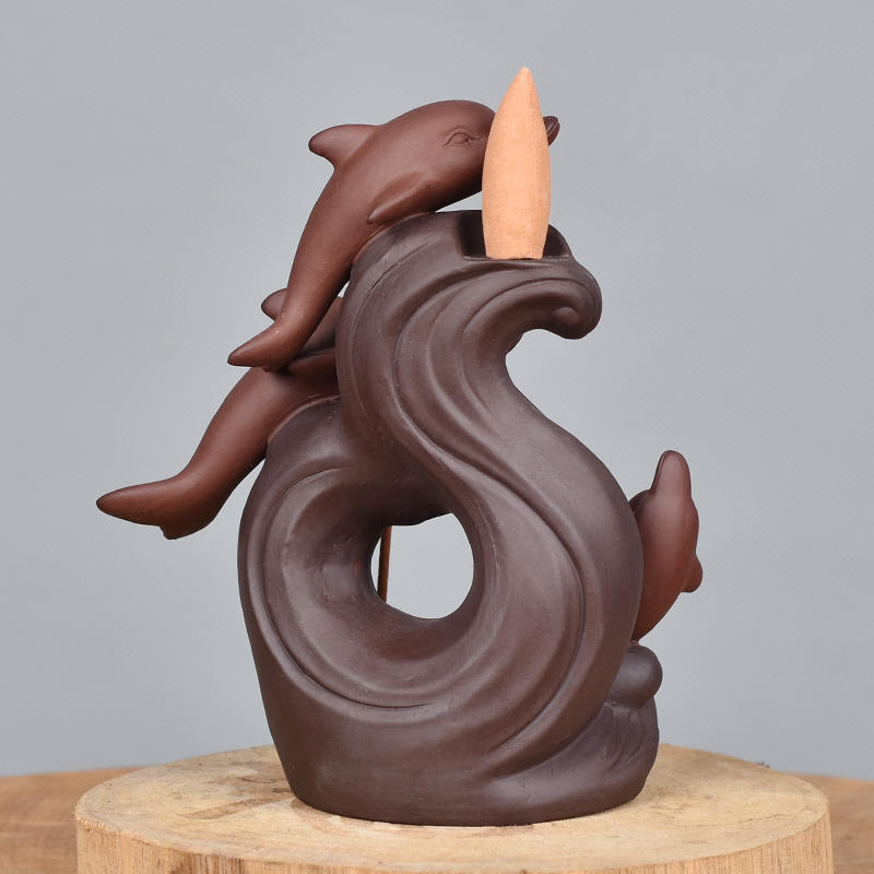 Brûleur d'encens de refoulement de dauphins en céramique de produits de statue animale marine