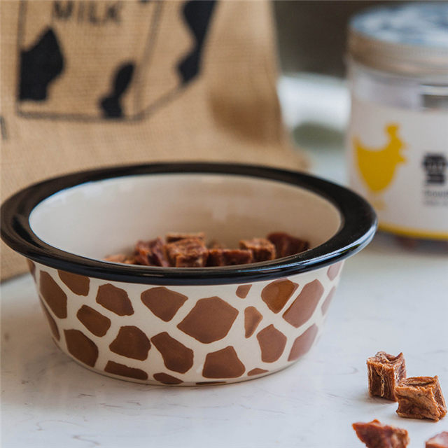 Bowl Bottom Dog Footprints Circular Ceramic Dog Bowl Ceramic Pet Feeder
