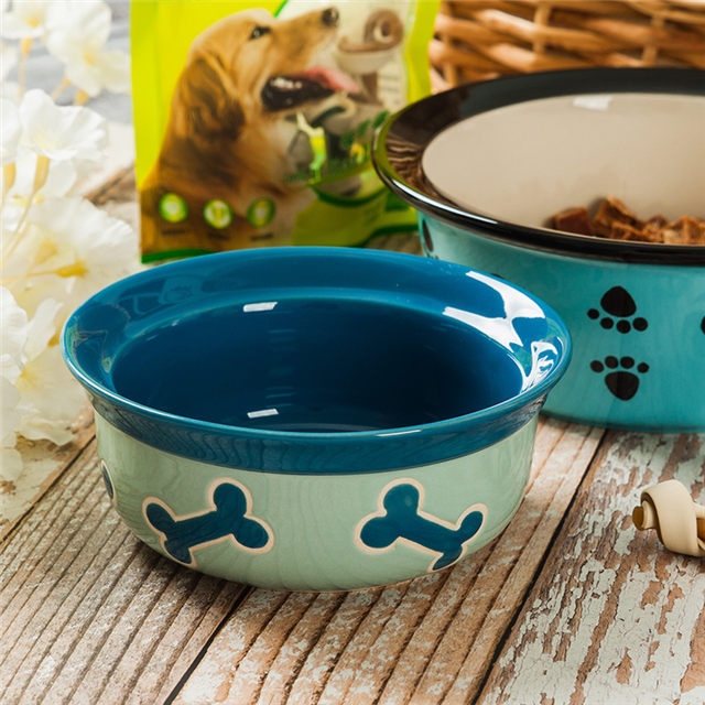 Mangeoire en céramique pour chien en céramique circulaire bleue