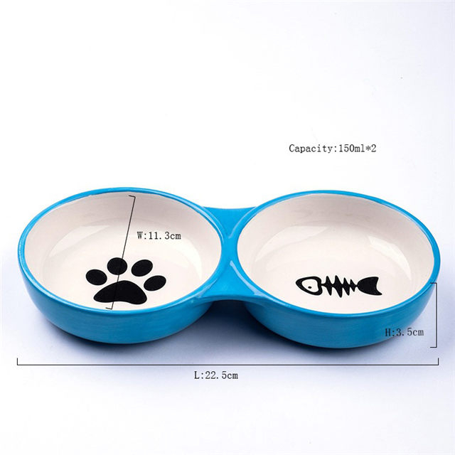 Impression de fond de bol Motif de pieds de chien Motif d'os de poissonDouble bol bol pour chien