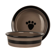 Cercle noir avec empreintes de pas imprimées en céramique circulaire pour chien Bol pour chien en céramique rose