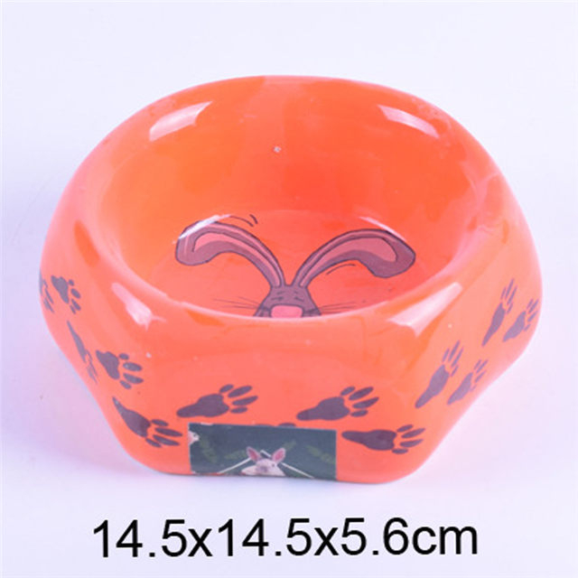 Bol à glaçure orange de Style polygone avec oreilles de chien imprimées en céramique bol pour chien en céramique