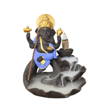 Brûleur d'encens à refoulement en cascade de style Ganesha en céramique bleue