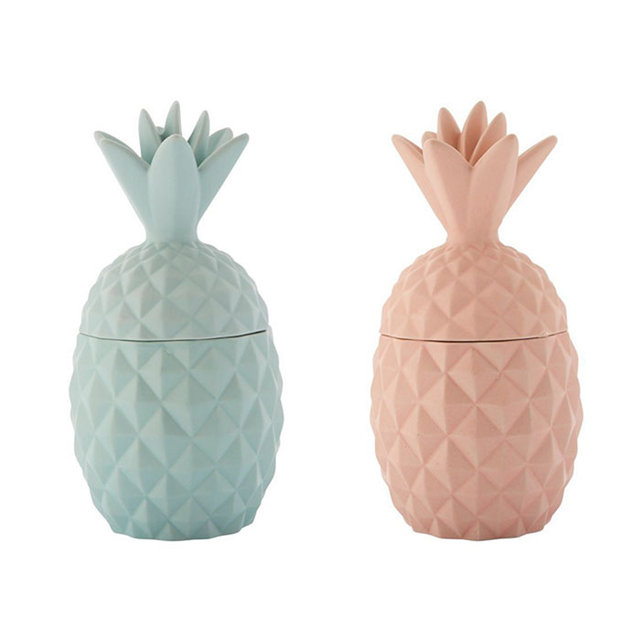 Pot de bougie ananas en céramique vert clair et rose
