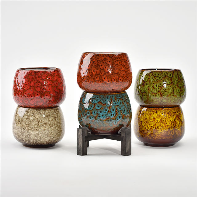 Vases en céramique en bambou décoration d'ameublement de bureau décoratif en bambou monté sur support jaune délicat pot de fleur en céramique