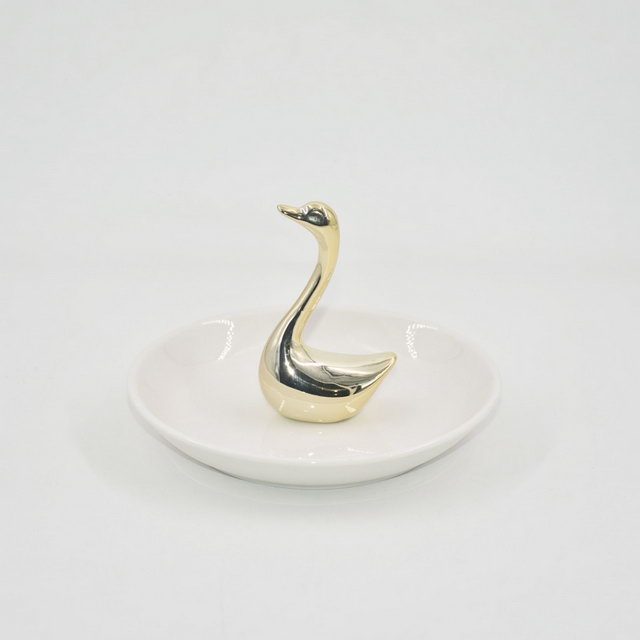 Or cygne forme décor à la maison cadeau bijoux présentoir plateau cadeau de mariage porte-bague en céramique plateau bibelot personnalisé