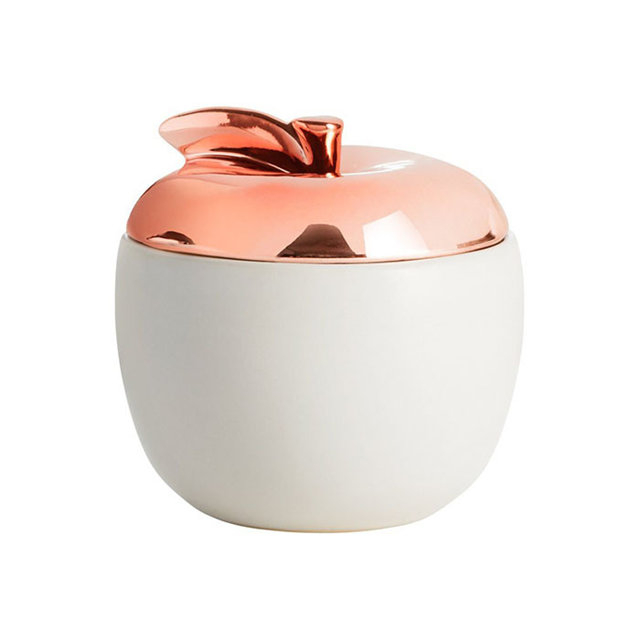 Plaqué avec couvercle en céramique or rose Pot de bougie en céramique de style pomme