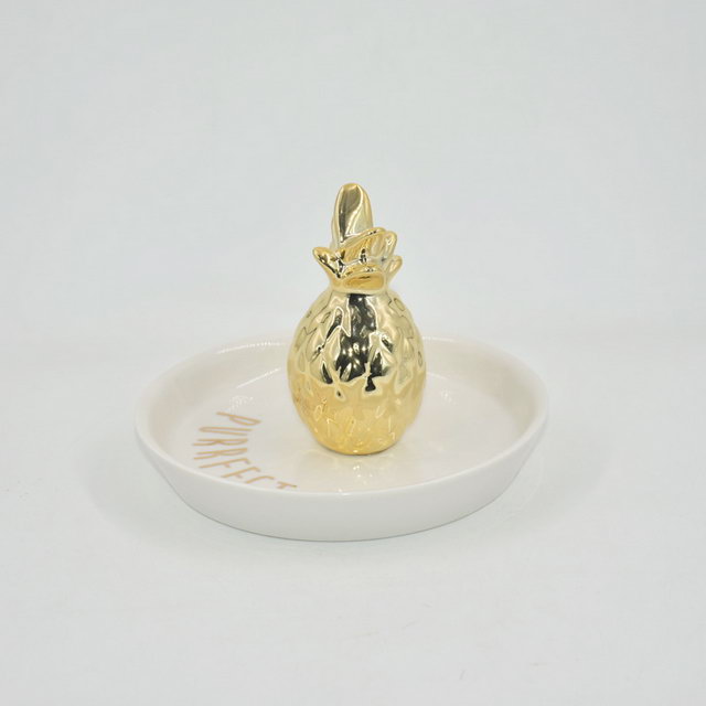 Forme d'ananas doré décor à la maison cadeau plateau d'affichage de bijoux cadeau de mariage porte-bague en céramique plateau de bibelot personnalisé