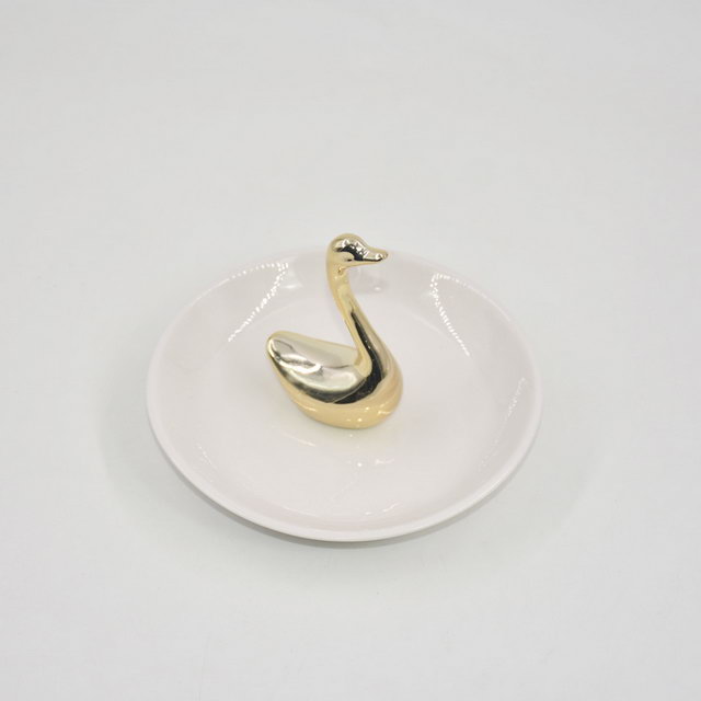 Or cygne forme décor à la maison cadeau bijoux présentoir plateau cadeau de mariage porte-bague en céramique plateau bibelot personnalisé