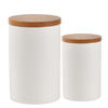 Pot de rangement en céramique Pot à thé Pot à thé Pot en porcelaine et couvercle en bambou avec couvercle en bambou (hermétique) (Blanc mat, pack 2)